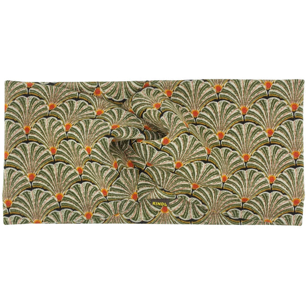 Twist Knot Headband mit Art Deco Pattern in Gold und Grün
